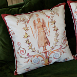 Декоративная подушка бежевая с растительным орнаментом Raffael Angel Beige Red Cushion варинант исполнения - 2 | Loft Concept в Липецке