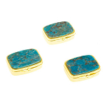 Таблетница карманная прямоугольная с 2-мя отделениями с зеркалом и накладкой из натурального камня Апатит Голубой Gold Stone Pillboxes варинант исполнения - 4 | Loft Concept в Липецке