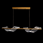 Люстра линейная золотистого цвета с двумя прозрачными волнистыми элементами Wave Line варинант исполнения - 3 | Loft Concept в Липецке