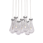 Люстра с 7-ю прозрачными плафонами из стекла в форме капли на круглом потолочном основании цвета хром Lucid Rain  варинант исполнения - 1 | Loft Concept в Липецке