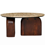 Кофейный столик с круглой столешницей на 2-х массивных деревянных ножках Tandem Travertine and Wood варинант исполнения - 1 | Loft Concept в Липецке