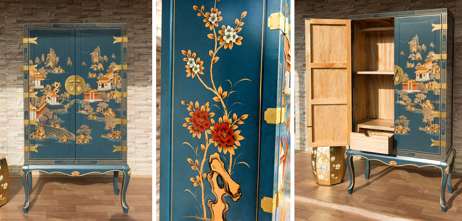 Голубой Шкаф в Китайском стиле Chinese Village Cabinet Голубой Шкаф в Китайском стиле Chinese Village Cabinet - Loft-Concept в Липецке