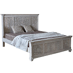 Двуспальная кровать из массива манго с резьбой Vega Grey Mango Bed варинант исполнения - 2 | Loft Concept в Липецке