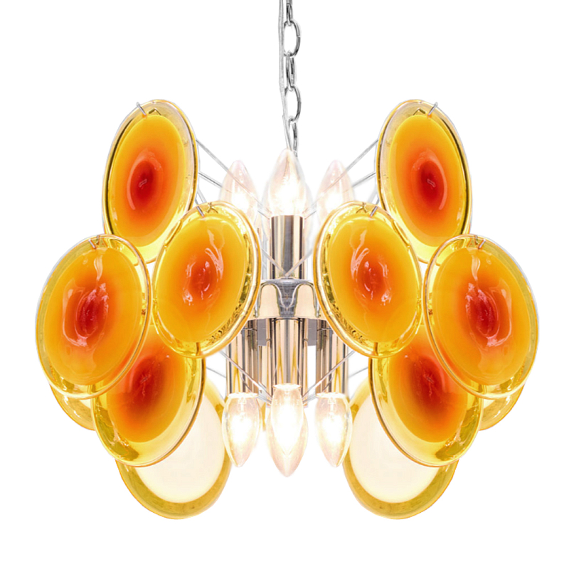 Люстра из оранжевых стеклянных дисков OrangeGlowing Reflectors Оранжевое Стекло  Хром в Липецке | Loft Concept 