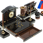 Настольный письменный набор с часами из природного камня обсидиана Peace Contract варинант исполнения - 4 | Loft Concept в Липецке