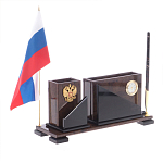 Настольный письменный набор с часами из природного камня обсидиана For the Deputy варинант исполнения - 2 | Loft Concept в Липецке