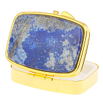Таблетница карманная прямоугольная с 2-мя отделениями с зеркалом и накладкой из натурального камня Лазурит Gold Stone Pillboxes варинант исполнения - 2 | Loft Concept в Липецке