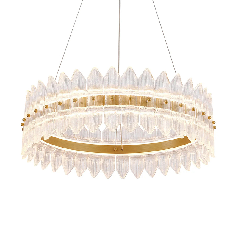 Люстра круглая с декоративными элементами в виде лепестков Round Light Flashing Латунь Прозрачный в Липецке | Loft Concept 