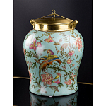 Ваза округлой формы из фарфора с рисунком и бронзовой крышкой Turquoise Blooming Garden варинант исполнения - 1 | Loft Concept в Липецке