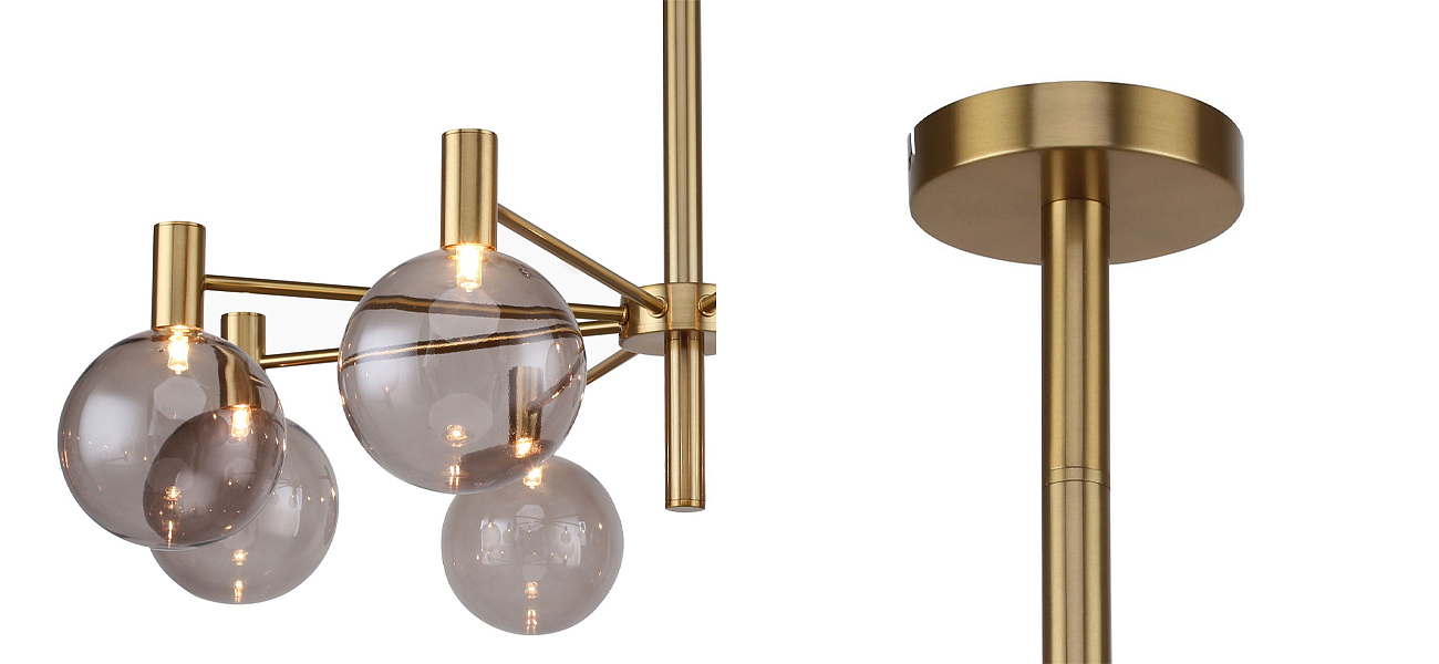 Люстра с выдувными плафонами коньячного цвета Carmella Globe Brass Люстра с выдувными плафонами коньячного цвета Carmella Globe Brass - Loft-Concept в Липецке