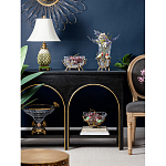 Ваза стеклянная прозрачная с бронзовым основанием в виде ветвей и фарфоровыми птичками Eden Garden варинант исполнения - 6 | Loft Concept в Липецке