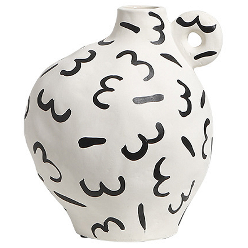 Декоративная ваза White Doodle Vase S Белый Черный Декоративная ваза White Doodle Vase S Белый Черный в Липецке | Loft Concept