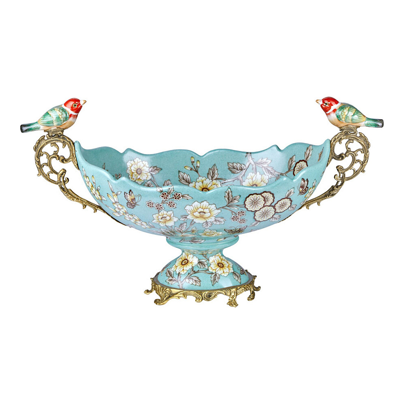 Чаша фарфоровая с птичками Bird of Paradise Bowl Бронза Мульти Голубой в Липецке | Loft Concept 