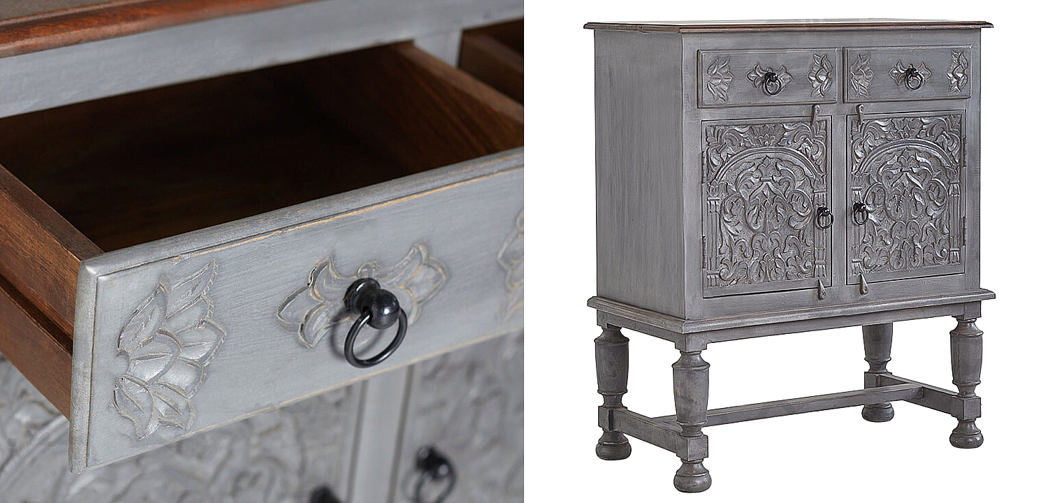 Комод Indian Antique White Furniture Chest of Drawers Amit серый Комод Indian Antique White Furniture Chest of Drawers Amit серый - Loft-Concept в Липецке