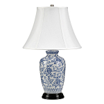 Настольная лампа с фарфоровым основанием с декоративным орнаментом и белым абажуром на темной круглой подставке Elstead Lighting варинант исполнения - 1 | Loft Concept в Липецке