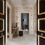 Обои ручная роспись Fishes Blue Pearl on Tarnished Silver gilded silk with pearlescent antiquing варинант исполнения - 2 | Loft Concept в Липецке