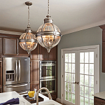 Подвесной светильник с прозрачным стеклянным плафоном в форме шара цвета никеля в индустриальном стиле на цепи 3 лампы Feiss варинант исполнения - 3 | Loft Concept в Липецке