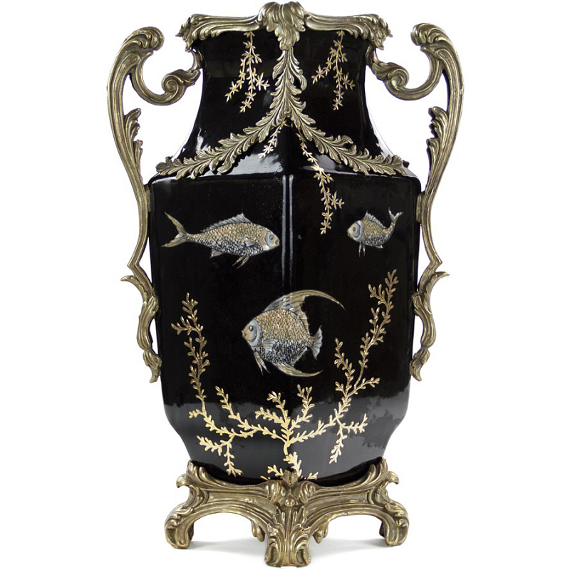 Фарфоровая ваза Gold Algae Fish Vase Черный Бронза Золотой Фарфоровая ваза Gold Algae Fish Vase Черный Бронза Золотой в Липецке | Loft Concept