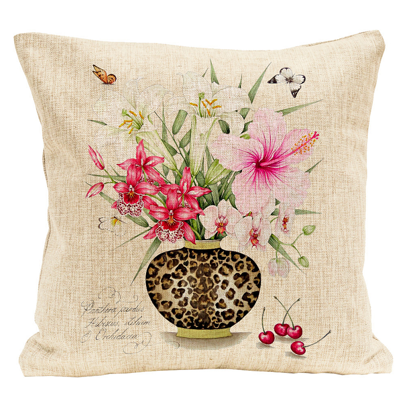 Декоративная подушка Hibiscus and Orchids Pillow Мульти Бежевый Декоративная подушка Hibiscus and Orchids Pillow Мульти Бежевый в Липецке | Loft Concept