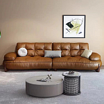 Диван кожаный с каркасом из массива дерева Medieval Furniture варинант исполнения - 1 | Loft Concept в Липецке