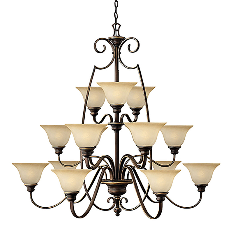 Люстра трехъярусная бронзового цвета с 15-ю кремовыми плафонами в форме чаш Hinkley Бронза Бежевый в Липецке | Loft Concept 