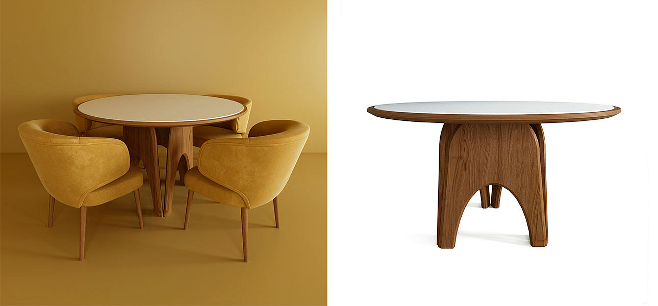 Обеденный круглый стол из дерева со столешницей из камня Pelican Dinner Table Обеденный круглый стол из дерева со столешницей из камня Pelican Dinner Table - Loft-Concept в Липецке