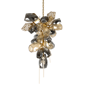 Люстра подвесная вытянутой формы с плафонами из стекла и металла с двумя вертикальными подвесками Gilded Mirage 