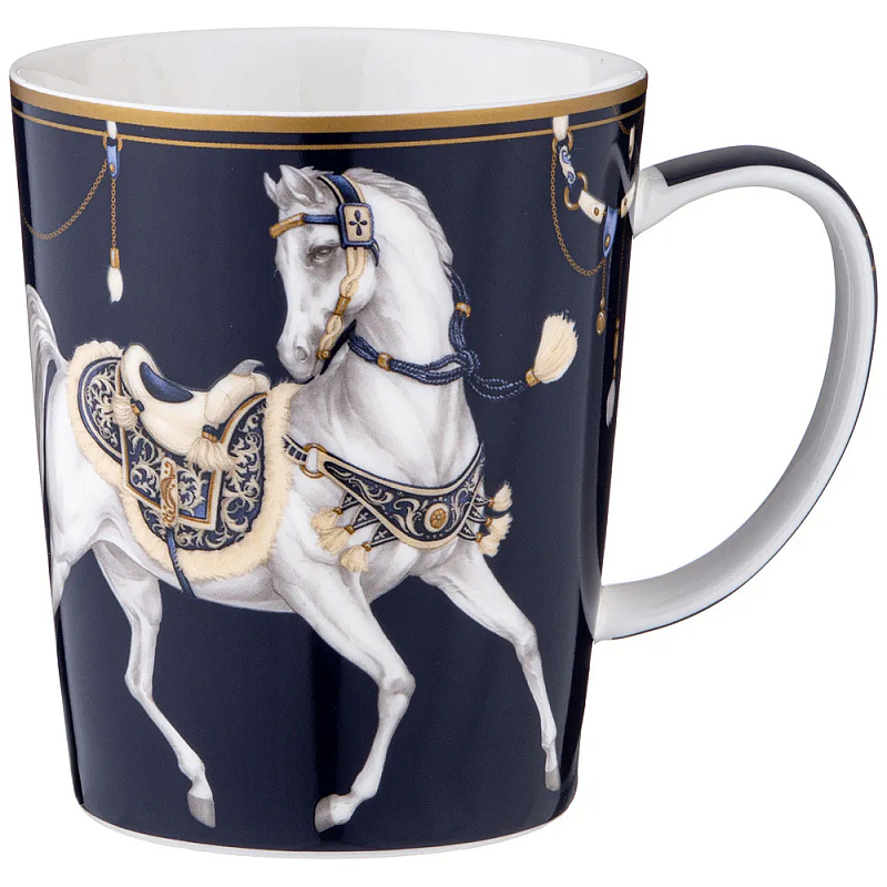 Кружка из фарфора синяя с изображением лошади 400 мл Porcelain Horse Set Белый Синий Золотой Кружка из фарфора синяя с изображением лошади 400 мл Porcelain Horse Set Белый Синий Золотой в Липецке | Loft Concept