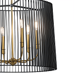 Люстра цвета латунь с 6-ю лампами свечами внутри цилиндрического абажура из черных металлических реек Kichler варинант исполнения - 3 | Loft Concept в Липецке