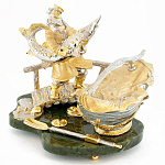 Икорница с ложкой с декором "Дед с осетром" с гравировкой на подставке из натурального камня Нефрит Decorative Cavair Dishes варинант исполнения - 1 | Loft Concept в Липецке