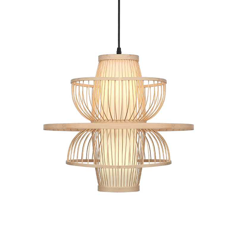 Подвесной светильник фигурный из деревянных прутьев с плафоном из натуральной ткани Light Inside the Cell Древесина в Липецке | Loft Concept 