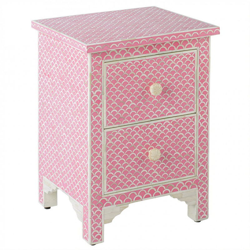 Тумбочка Pink Indian Bone Inlay nightstand Розовый Тумбочка Pink Indian Bone Inlay nightstand Розовый в Липецке | Loft Concept