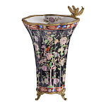 Ваза из фарфора черная с цветочной росписью и бронзовой стрекозой Spring Garden варинант исполнения - 1 | Loft Concept в Липецке