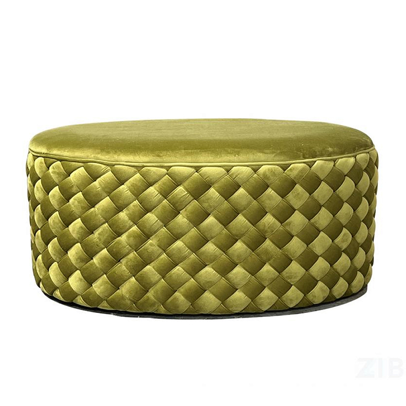 Пуф овальный плетеный оливкового цвета Pool Woven Velour Оливковый в Липецке | Loft Concept 