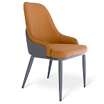 Стул оранжевый с высокой спинкой из искуственной кожи на серых металлических ножках Enigma Orange варинант исполнения - 1 | Loft Concept в Липецке