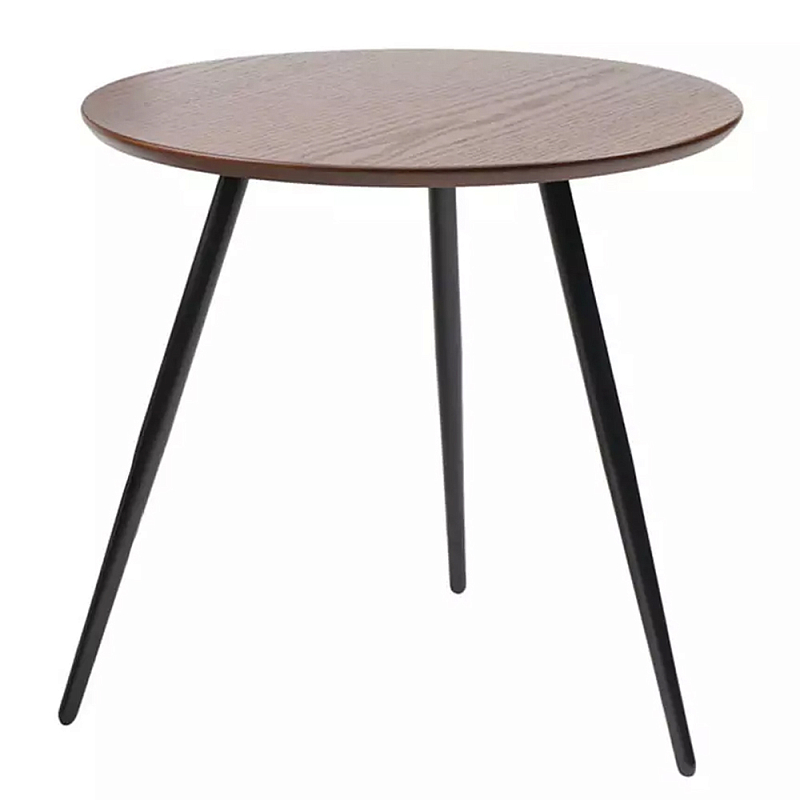 Кофейный столик с круглой столешницей на 3-х черных ножках Laconic Stylish Design Коричневый Черный Кофейный столик с круглой столешницей на 3-х черных ножках Laconic Stylish Design Коричневый Черный в Липецке | Loft Concept