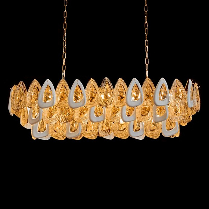 Люстра овальная с многослойными белыми и прозрачными подвесками Character Chandelier Золотой Прозрачный Белый в Липецке | Loft Concept 