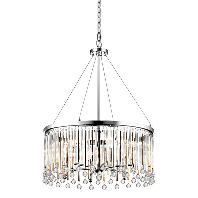 Люстра круглая цвета хром с вертикальными стеклянными трубками и круглыми подвесками Kichler Хром Прозрачное Стекло в Липецке | Loft Concept 
