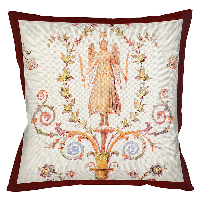 Декоративная подушка бежевая с растительным орнаментом Raffael Angel Beige Red Cushion Бежевый Мульти Бургундский красный Декоративная подушка бежевая с растительным орнаментом Raffael Angel Beige Red Cushion Бежевый Мульти Бургундский красный в Липецке | Loft Concept
