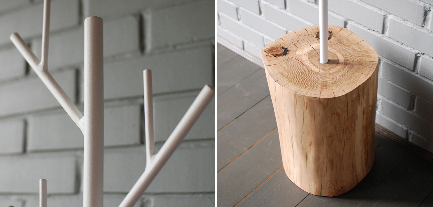 Вешалка Metal Branches and Stump Floor Hanger White Вешалка Metal Branches and Stump Floor Hanger White - Loft-Concept в Липецке