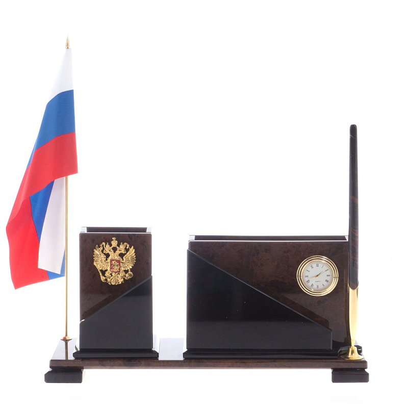 Настольный письменный набор с часами из природного камня обсидиана For the Deputy Коричневый Настольный письменный набор с часами из природного камня обсидиана For the Deputy Коричневый в Липецке | Loft Concept