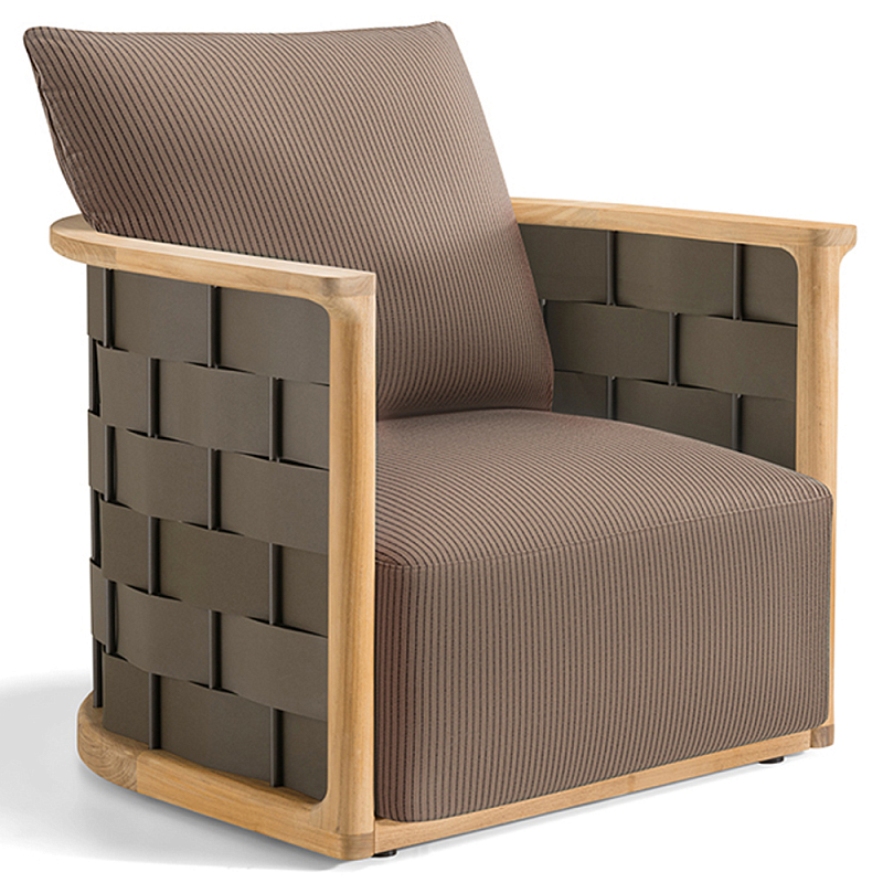 Дизайнерское уличное кресло из массива дерева с плетеной спинкой PALINFRASCA Armchair Бежево-серый Оливковый Древесина Дизайнерское уличное кресло из массива дерева с плетеной спинкой PALINFRASCA Armchair Бежево-серый Оливковый Древесина в Липецке | Loft Concept