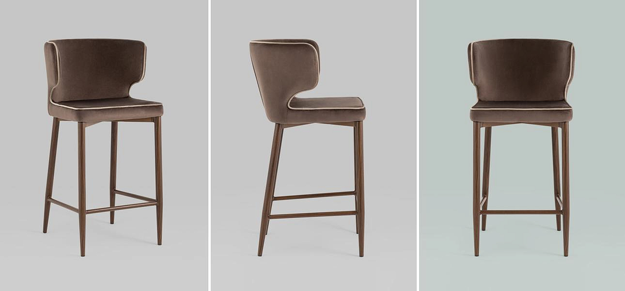 Стул Полубарный Chair посадка 65 см Коричневый Велюр с Белым Кантом Стул Полубарный Chair посадка 65 см Коричневый Велюр с Белым Кантом - Loft-Concept в Липецке