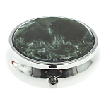 Таблетница карманная круглая с 3-мя отделениями с зеркалом и накладкой из натурального камня Серафинит Silver Stone Pillboxes варинант исполнения - 3 | Loft Concept в Липецке
