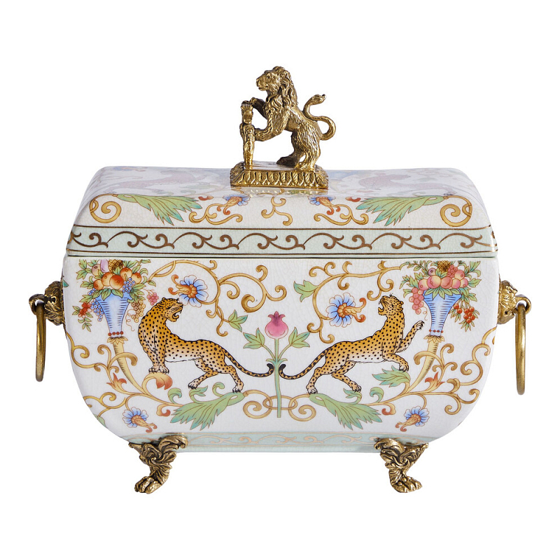 Шкатулка с фигуркой льва на крышке Eden Garden Бронза Мульти в Липецке | Loft Concept 