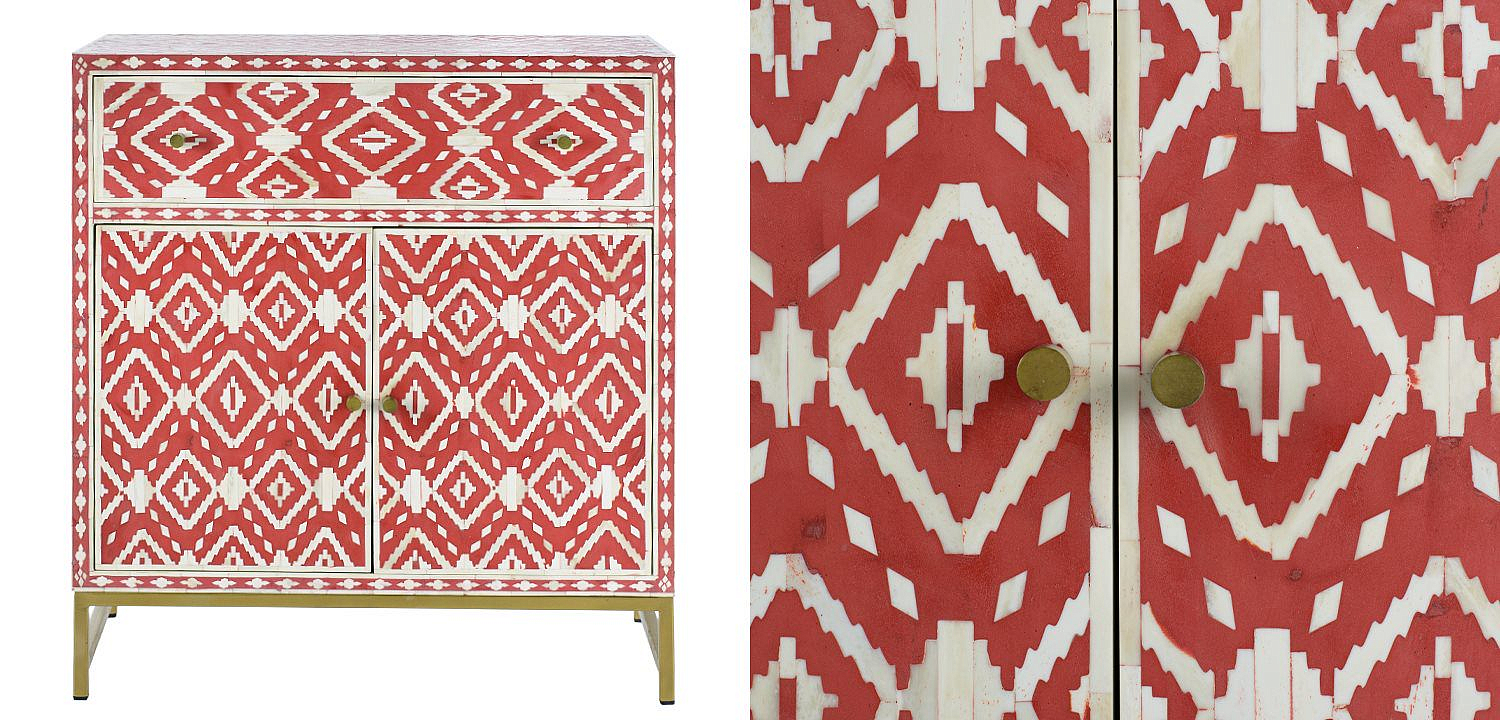 Комод инкрустация костью Red Indian Bone Inlay drawer Красный Комод инкрустация костью Red Indian Bone Inlay drawer Красный - Loft-Concept в Липецке