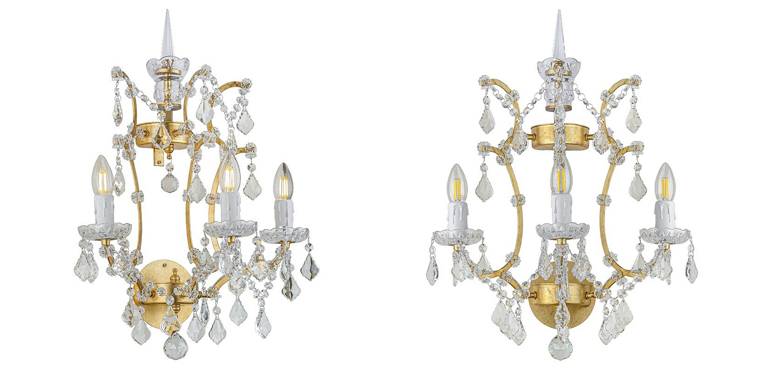 Бра 19th c. Rococo IRON & CLEAR CRYSTAL Gold Wall Lamp Бра 19th c. Rococo IRON & CLEAR CRYSTAL Gold Wall Lamp - Loft-Concept в Липецке