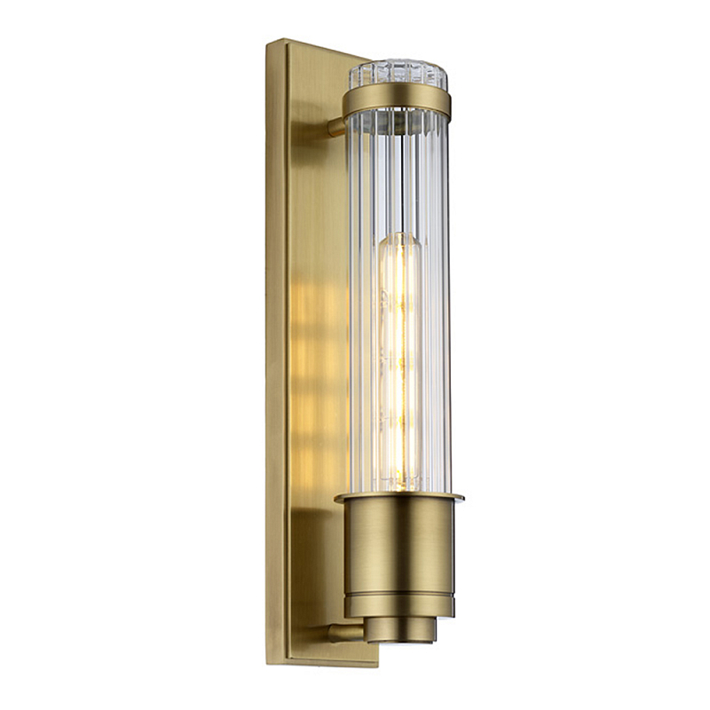 Бра вертикальное с рифленым стеклянным плафоном и прямоугольным основанием Quintiesse Латунь Хром в Липецке | Loft Concept 