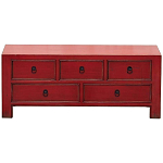 Деревянная ТВ-тумба с 5-ю выдвижными ящиками в китайском стиле красная Wei Chinese TV Stand варинант исполнения - 1 | Loft Concept в Липецке