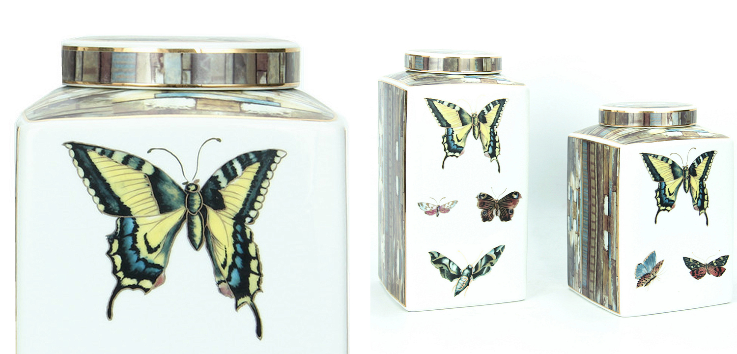 Ваза с крышкой Ceramic Flowers and Butterflies Vase Ваза с крышкой Ceramic Flowers and Butterflies Vase - Loft-Concept в Липецке
